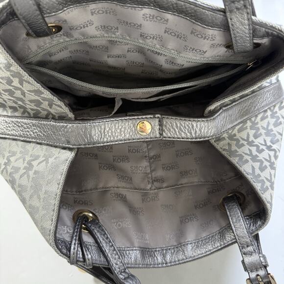 Michael Kors Jet Set Grab Bag Jacquard Signature MK Monogram Canvas Tote Gray - Picture 4 of 11